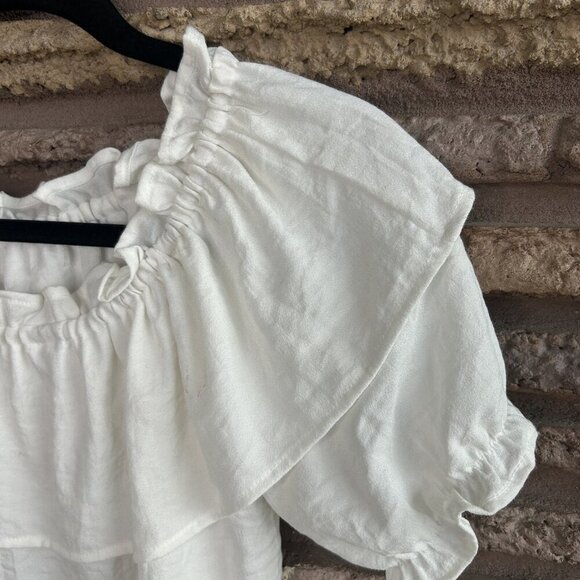 Active USA White Peasant Top With Ruffle Collar Puffed Sleeves Size Small - Picture 5 of 6